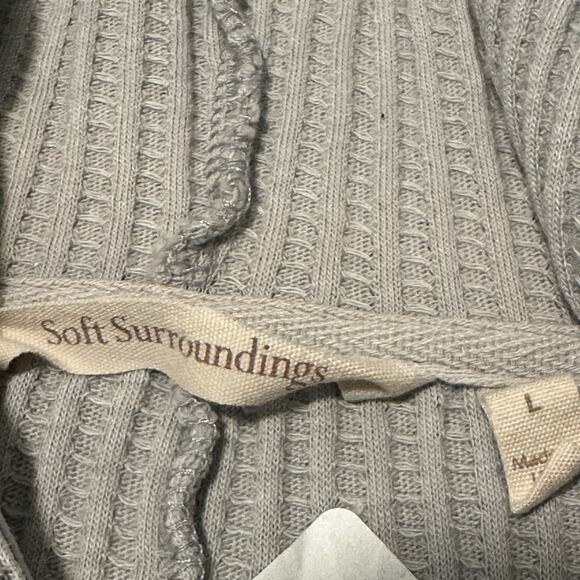 Soft Surroundings Large Hoodie Sweater Cotton Full Zip Pockets Walffle Knit Gray - Picture 3 of 7
